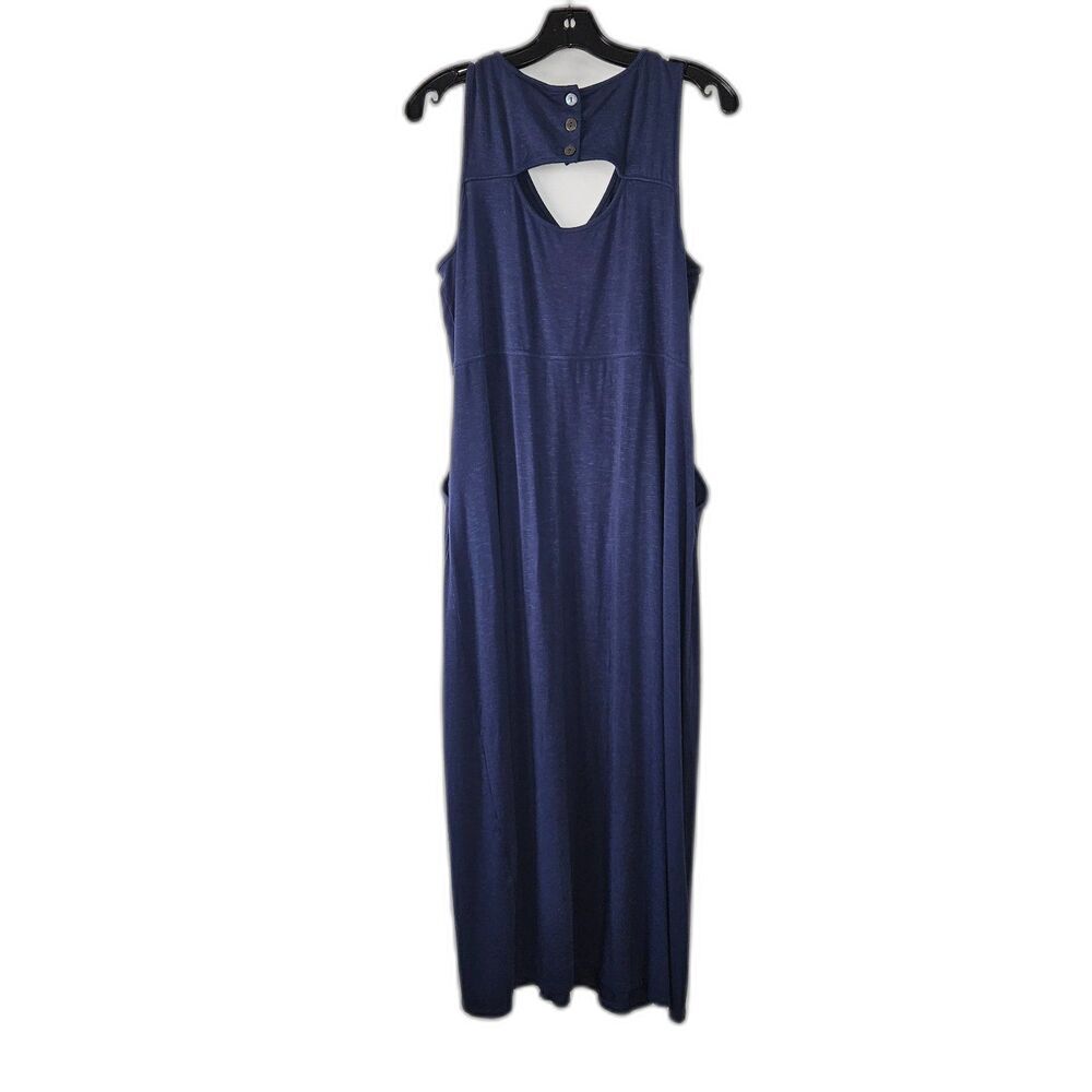 J. Jill Navy Sleeveless Maxi Dress Keyhole Back with Pockets Medium Petite